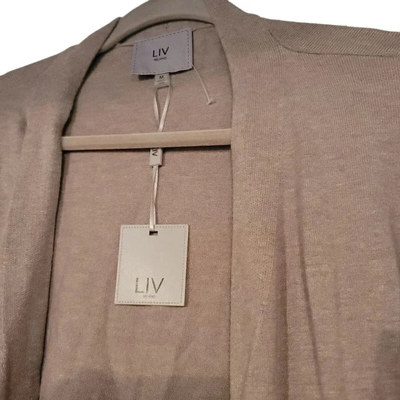 LIV Milano Women's Open Front Long Sleeve Shawl Collar Cappuccino Cardigan M NWT - Picture 13 of 14